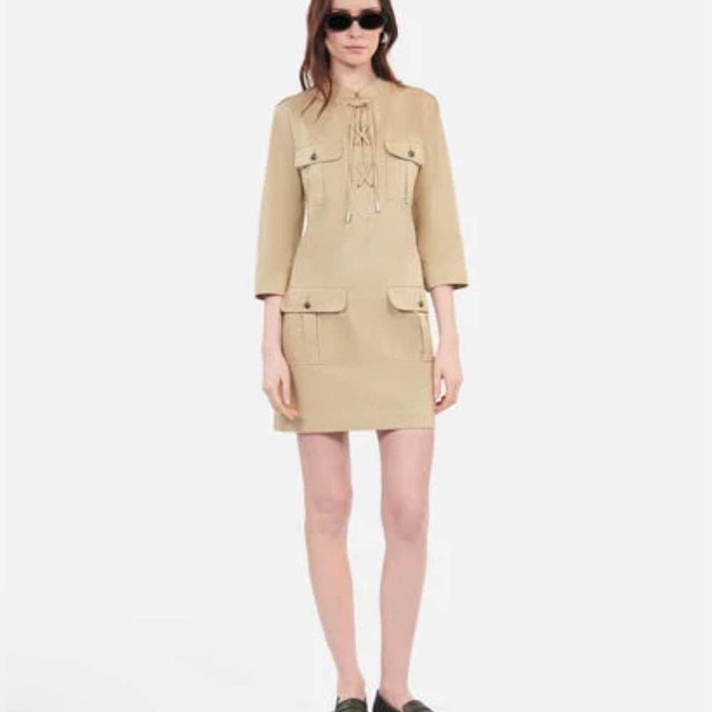 The Kooples Safari style Khaki Tan Lace-Up Dress XS-Small